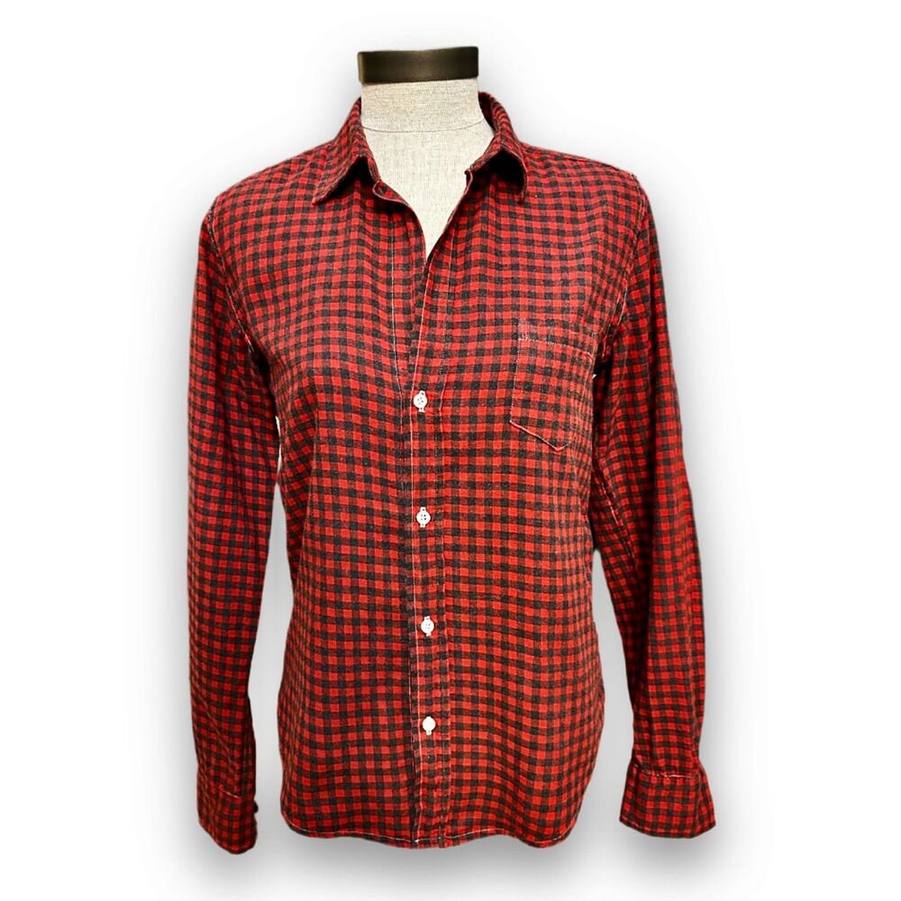 Frank & Eileen Barry Plaid Flannel Shirt Women’s S Red Black Italian Cotton USA